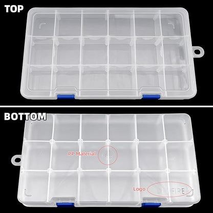 DUOFIRE Plastic Organizer Container Storage Box Adjustable Divider Removable Grid Compartment for Jewelry Beads Earring Tool Fishing Hook Small Accessories(18 grids, White X 4)