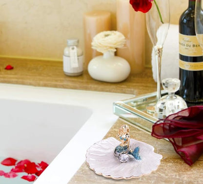 Jewelry Tray Ring Display Holder Mermaid Trinket Dish Home Decorative Plate For Earrings Necklace Bracelet Organizer Display (Blue)