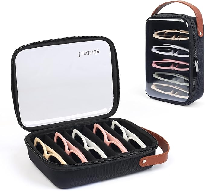 Luxtude Travel Sunglasses Organizer Case for Women Men, Glasses Case Multiple Pairs w/Adjustable Slot, Clear Sunglass Storage
