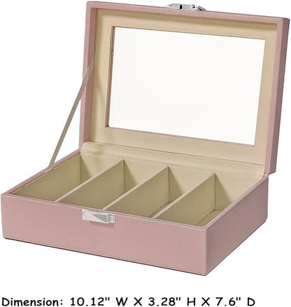UnionPlus 4-Slots Sunglasses Case Organizer, Eyeglass Glasses Display Holder Collector, Multiple Sunglasses Storage Case, Lychee Pearl Blush