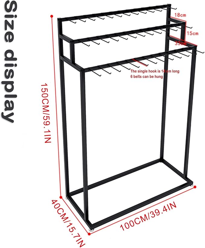 SLVUAFRN Floor Mounted Belt Hanger, Metal Men Closet Display Stand Organizer, Ties Scarf Rack Shawls Purse Shelf for Clothing Retail(Color : Black, Size : 100X40X150CM)