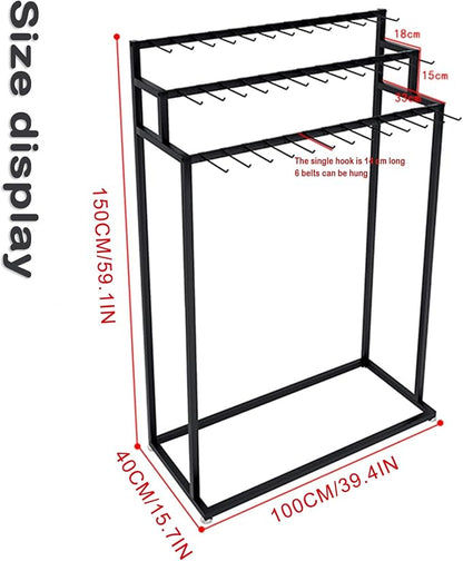 SLVUAFRN Floor Mounted Belt Hanger, Metal Men Closet Display Stand Organizer, Ties Scarf Rack Shawls Purse Shelf for Clothing Retail(Color : Black, Size : 100X40X150CM)