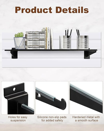 MUZIK 36pcs 12 Inch Slatwall Shelf, Heavy Duty Slat Wall Shelf Brackets with Lip Floating Slatwall Accessories for Garage Slat Panels Shelving Display (Black)
