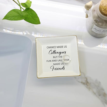 HOME SMILE Colleague to Friend Gifts for Women Jewelry Tray- Retirement Leaving Farewell Appreciation Birthday Christmas-Chance Made Us Colleagues,But The Fun and Laughter We Share Made Us Friends