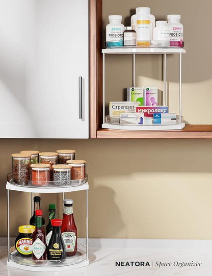 2 Pack 2 Tier Lazy Susan Turntable Organizer – 9.05” Rotating Spice Rack Organizer for Cabinet, Pantry, Tabletop & Counter – Clear Acrylic Lazy Susan for Kitchen, Bathroom & Vanity