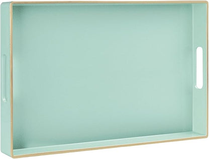 MAONAME Mint Green Serving Tray with Handles, Modern Decorative Trays for Coffee Table, Plastic Rectangular Trays for Ottoman, Bathroom, Decor, 15.8” x 10.2” x 1.4"
