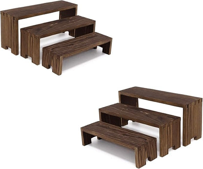 2 Set Large Display Riser Wood Risers Wooden Cupcake Display Stand 3Tiered 6Pcs Racks Perfume Display Dessert Food Stands for Vendors Event Party