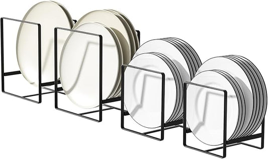 Hikinlichi 2 Large 2 Small Plate Organizers Holders Upright Cabinet Dish Drying Racks Metal Plate Dish Organizers Racks Stands for Countertop and Cupboard Black