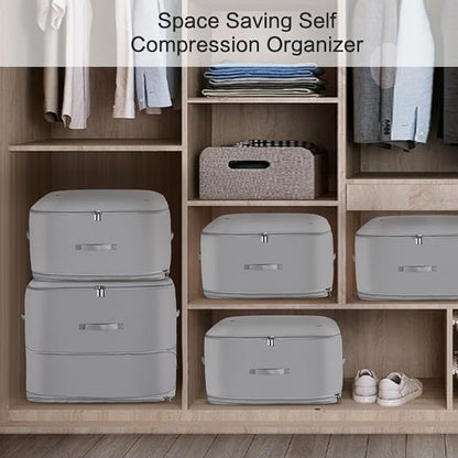 Space Saving Self Compression Organizer,Compression Storage Bags for Bedding and travel,Storage bags for Blankets Duvet Quilts Pillows, Comforter Storage with zippered ventilation holes（Grey XL）