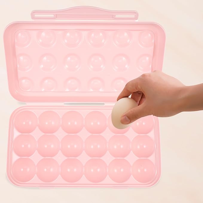 UPKOCH Pink Plastic Egg Container for Refrigerator 18-Egg Storage Organizer with Lid Stackable Holder for Kitchen Fridge Reusable Fresh Box