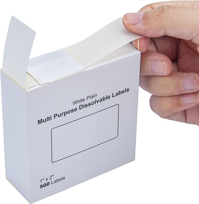 L LIKED Blank White 1 x 2 Inch Dissolvable Labels for Food Rotation Prep roll of 500 (9 Rolls)