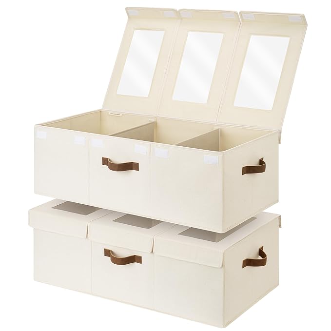 StorageWorks Large Toy Storage Bins with Lids, Collapsible Sturdy Toy Chests, Storage Chests with Dividers for Nursery, Living Room, Playroom, Bedroom, Beige, 2-Pack