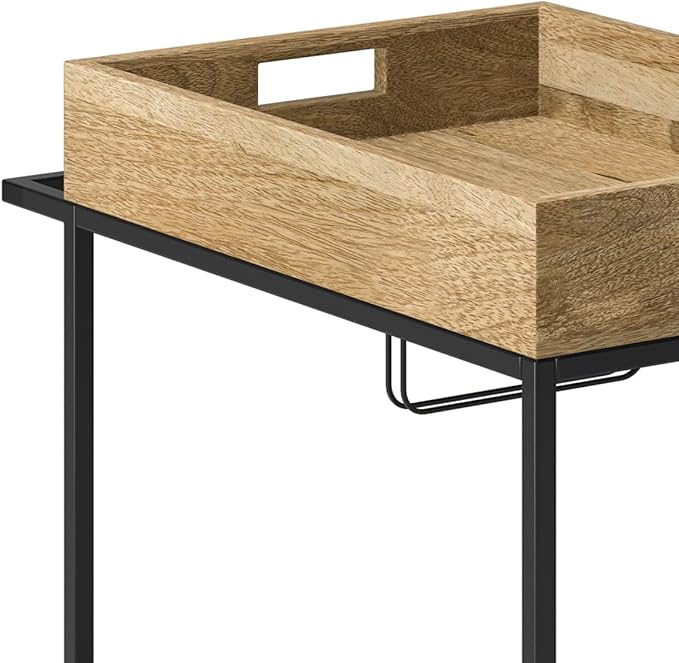 SIMPLIHOME Simons SOLID MANGO WOOD Industrial Contemporary 24 inch Wide Bar Cart in Natural for the Living room, dining room and kitchen