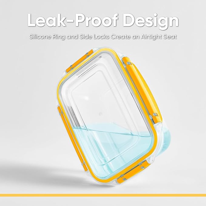 Superio Plastic Food Storage Containers with Airtight Lids, 8 Pack- 80 Oz, BPA Free, Leakproof, Stackable, Microwave, Dishwasher, Freezer Safe, Yellow