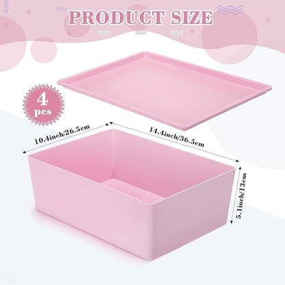 Menkxi 4 Pcs Storage Bins with Lids Plastic Stackable Containers for Organizing Shelves Christmas Ornament Box Baskets(Pink, Purple,Large)