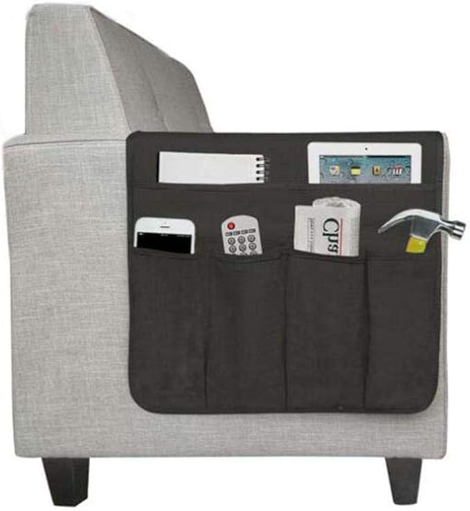 IPENNY Cotton Linen Sofa Couch Remote Control Holder Chair Armrest Caddy Pocket Organizer Storage Bag for Cellphone Tablet Notepad Book Magazines DVD Eyewears Drinker Snacks Holder Pouch