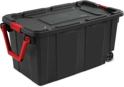 Sterilite 8-Pack Industrial Tote, Heavy-Duty Storage Bins w/Lids and Wheels, 40 Gallon - Stackable Organizing Containers for Home, Garage, Office, and Basement