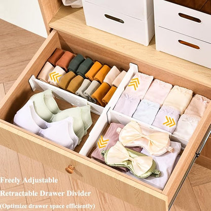 Adjustable Drawer Organizer Set, 6-Pack, 10.8"-17.9" Expandable, 3.1" High, Plastic Storage Dividers for Closets, Kitchen, Bedroom, Bathroom