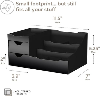 Uncluttered Designs Large Black Vanity Organizer - Countertop Mens Organizer With Drawers for Cologne, Deodorant, Beard, Shaving Lotion, Perfume & Skincare - Perfect for Bathroom & Bedroom Storage