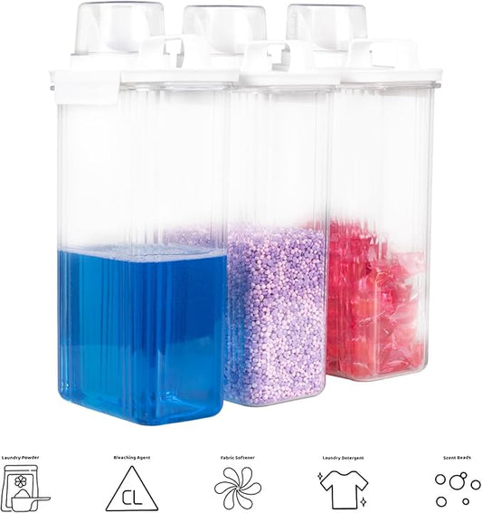95oz Laundry Detergent Container, 2 Pack Plastic Liquid Detergent Dispenser for Laundry Room Powder,Soap,Fabric Softener, Scent Beads Storage and Organization,with 5 Labels.(3, 95oz)