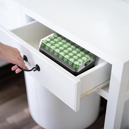 ALCYON Battery Organizer Storage Case, Battery Vault Box Container for 48pcs AA Batteries, Plastic Clear Protective Battery Holder for Travelling/Home/Office (Black, Large)
