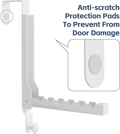 WLCSNG 4 Pack Over The Door Hanger Foldable Over The Door Hooks，Rust-Resistant Overdoor Hanger Hook for Laundry (Clothes Drying Rack)&Bathroom (Towel Rack) Small Portable,White