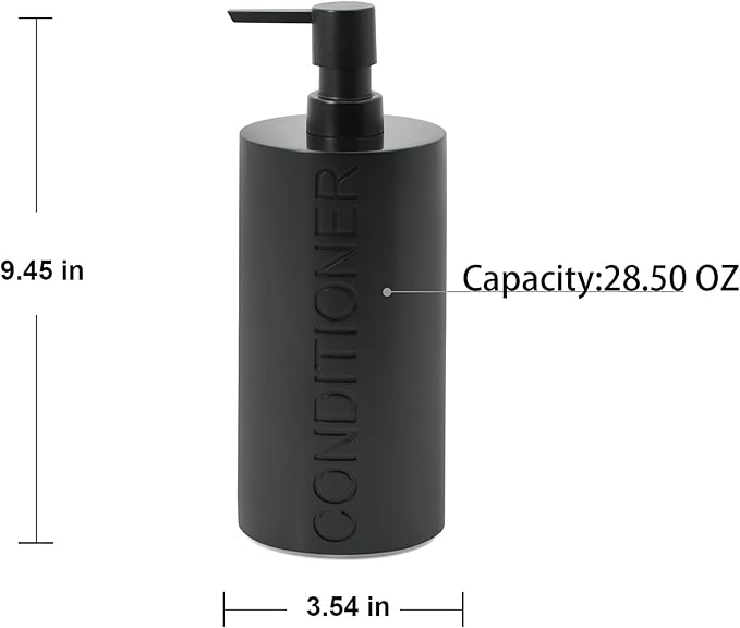 Indecor Home Matte Black Conditioner Dispenser Luxurious Refillable Pump Bottle with Black Resin Pump and Embossed Text, Durable Design for Bathroom and Shower