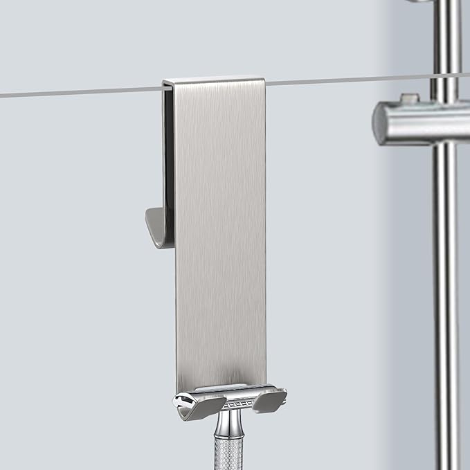 Shower Door Hook, Extended Length Double-Sided Hook for Frameless Shower Doors (7 Inch), Heavy-Duty Stainless Steel Hook for Bathrobes and Towels, No Drilling or Adhesive Required, 2-Pack, Silver