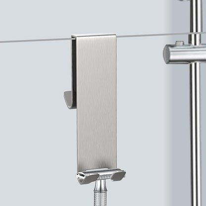 Shower Door Hook, Extended Length Double-Sided Hook for Frameless Shower Doors (7 Inch), Heavy-Duty Stainless Steel Hook for Bathrobes and Towels, No Drilling or Adhesive Required, 2-Pack, Silver