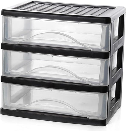 BYCY 3 Drawer Clear Stacking Desktop Organizer, Plastic Drawer Storage Container for Stationery Art Craft Supplies, Stackable Storage Drawers Make up Organizer for Office Supplies, School, Home
