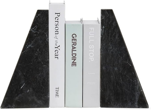 Fox Run Triangular 100% Natural Polished Black Marble Bookends 4 x 3 x 6 inches