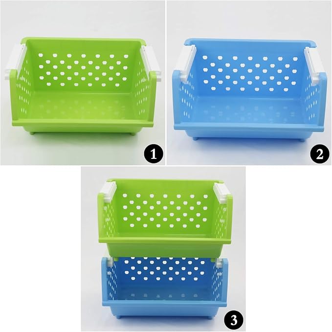 Stackable Storage Bins for Pantry, 4-Pack Open Front Stacking Basket, Muti-Purpose Organizer for Vegetable Fruit