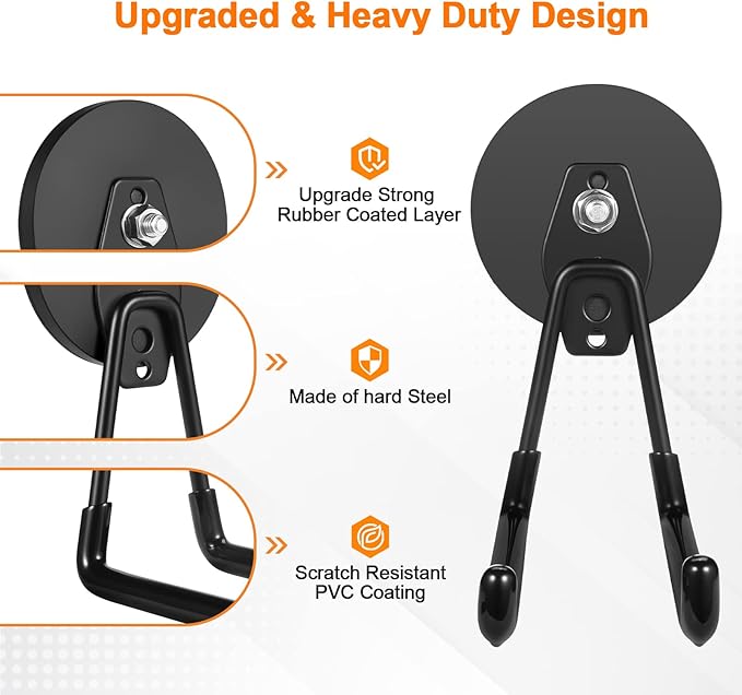 ENUODA Magnetic Hooks Heavy Duty Rare Earth Magnets with Hooks Large Magnetic Tool Holder for Hanging Garden Tools, Drills, Shovel, Broom, Hoses, Extension Cord, Garage Organization, 4 PCS