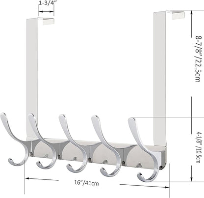 WEBI Over The Door Hook 5 Coat Hooks,Over The Door Towel Rack,Door Hanger Over Door Coat Rack for Hanging Towels,Clothes,Bathroom,Chrome