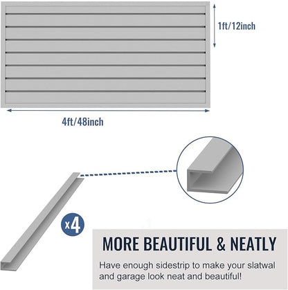Slatwall Panel Garage Organizer PVC Slatwall Heavy Duty Wall Mounted Rack, Interlocking Slat Wall Panels for Tool Organization Peg Board(Grey 4 x 2 ft)