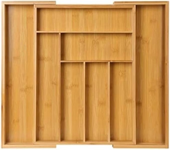Realm Bamboo Deep Expandable Silverware Organizer | Neatly Stow Cutlery and Utensils in this 6 to 8 Compartment Flatware Tray | Designed For Better Kitchen Drawer Organization | Natural Color Holder