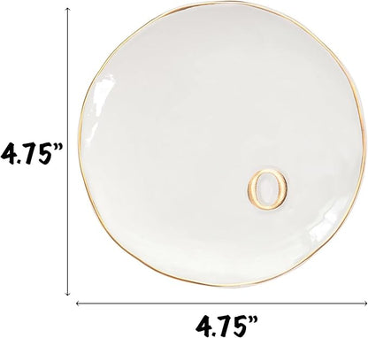 COLLECTIVE HOME - Ceramic Jewelry Tray, Decorative Trinket Dish for Rings Earrings Necklaces Bracelet Watch Keys, Birthday Mother's Day Christmas Gift for Women, 4.75", Glossy (o)