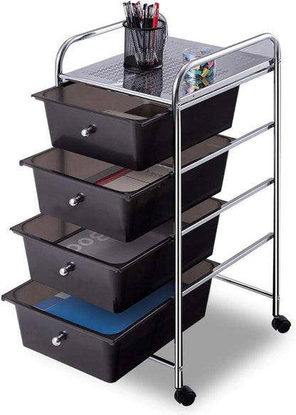 Giantex 4 Drawers Cart Storage Bin Organizer Rolling Storage Cart Metal Frame Plastic Drawers Flexible Wheels Home Office Scrapbook Supply & Paper Shelf