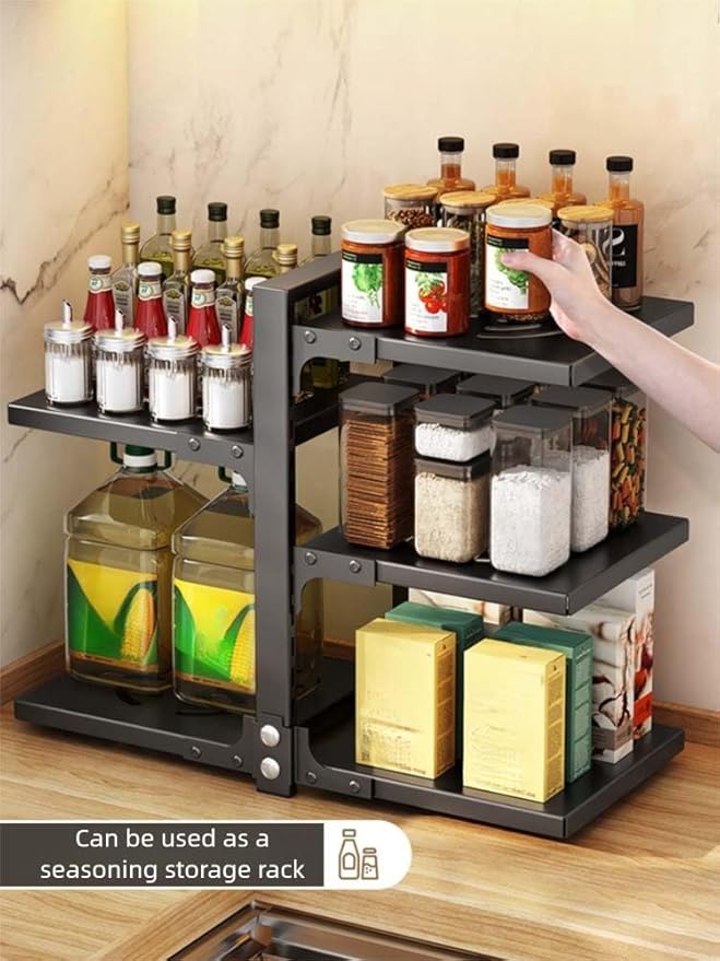 Mnftive adjustable Pot and Pan Organizer for Cabinets - Heavy Duty No Drill Storage Rack, Fits 20 Inch Deep Shelves, Space Saving Under Shelf Design (each layer Max Load 15lbs)