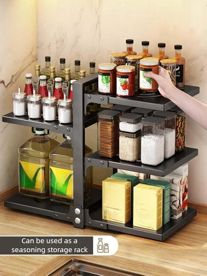 Mnftive adjustable Pot and Pan Organizer for Cabinets - Heavy Duty No Drill Storage Rack, Fits 20 Inch Deep Shelves, Space Saving Under Shelf Design (each layer Max Load 15lbs)