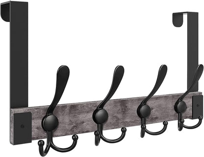 Homode Over The Door Hooks Heavy Duty,Wooden Door Coat Hanger with 4 Tri Hooks, Over The Door Towel Rack for Bathroom, Back of Door Hooks for Hanging Towels, Clothes, Hats, Bags, Grey