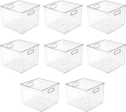 mDesign Plastic Deep Home Storage Organizer Basket Bin with Handles for Cube Furniture Shelving in Office, Closet, Bedroom, Laundry Room, Nursery, Kids Toy Room Shelf - Ligne Collection, 8 Pack, Clear
