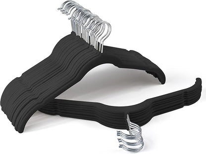 Sishynio Premium Velvet Hangers 30 Pack - Space-Saving Closet Organizer for Clothes, Non-Slip Flocked Design, Ideal for Shirts and Coats (Black)