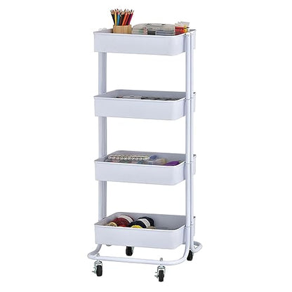 ECR4Kids 4-Tier Metal Rolling Utility Cart, Multipurpose Storage, White