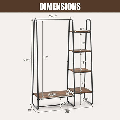 Tangkula Garment Rack with Shelves, Clothes Rack with 5 Shelves & Hanging Bar, Open Wardrobe for Hanging Clothes and Storage, Free Standing Closet Organizer, Clothing Rack for Bedroom Entryway