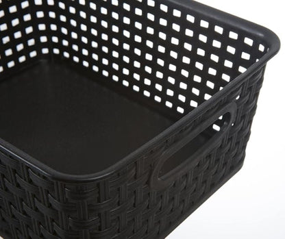 Black Plastic Woven Storage Baskets, 6-Pack Weave Basket Organizer for Kitchen Office Bathroom