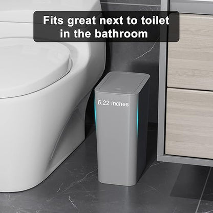 N. NETDOT Bathroom Trash Can with Lid 3 Pack Set, 2 Packs 4 Gal Slim Kitchen Trash Can and 1 Pack 2.6Gal Garbage Can, Small Trash Bin/Waste Basket for Bedroom (Grey, Pack of 3)