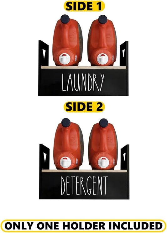 Detergent Holder for Laundry Room, Farmhouse Detergent Dispenser, Liquid Soap Storage Organization, Detergent Stand with Drip Catcher Drip Tray Measuring Cup, Laundry Station Organizer, Black