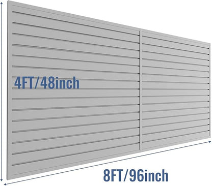 Slatwall Panel Garage Organizer PVC Slatwall Heavy Duty Wall Mounted Rack, Interlocking Slat Wall Panels for Tool Organization Peg Board(Grey 4 x 8 ft)