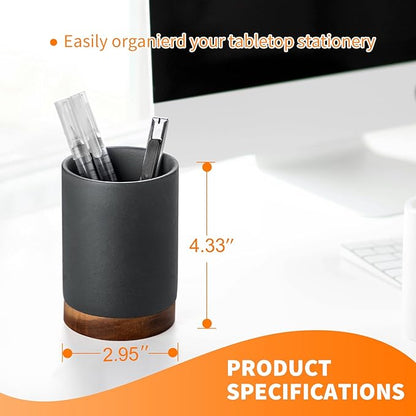 Pen Holder for Desk, Ceramic Pencil Organizer & Makeup Brush Holder, Office Decor and Desk Accessories，Perfect Office Organization,Teacher Supplies (Dark Grey, Set / 1)